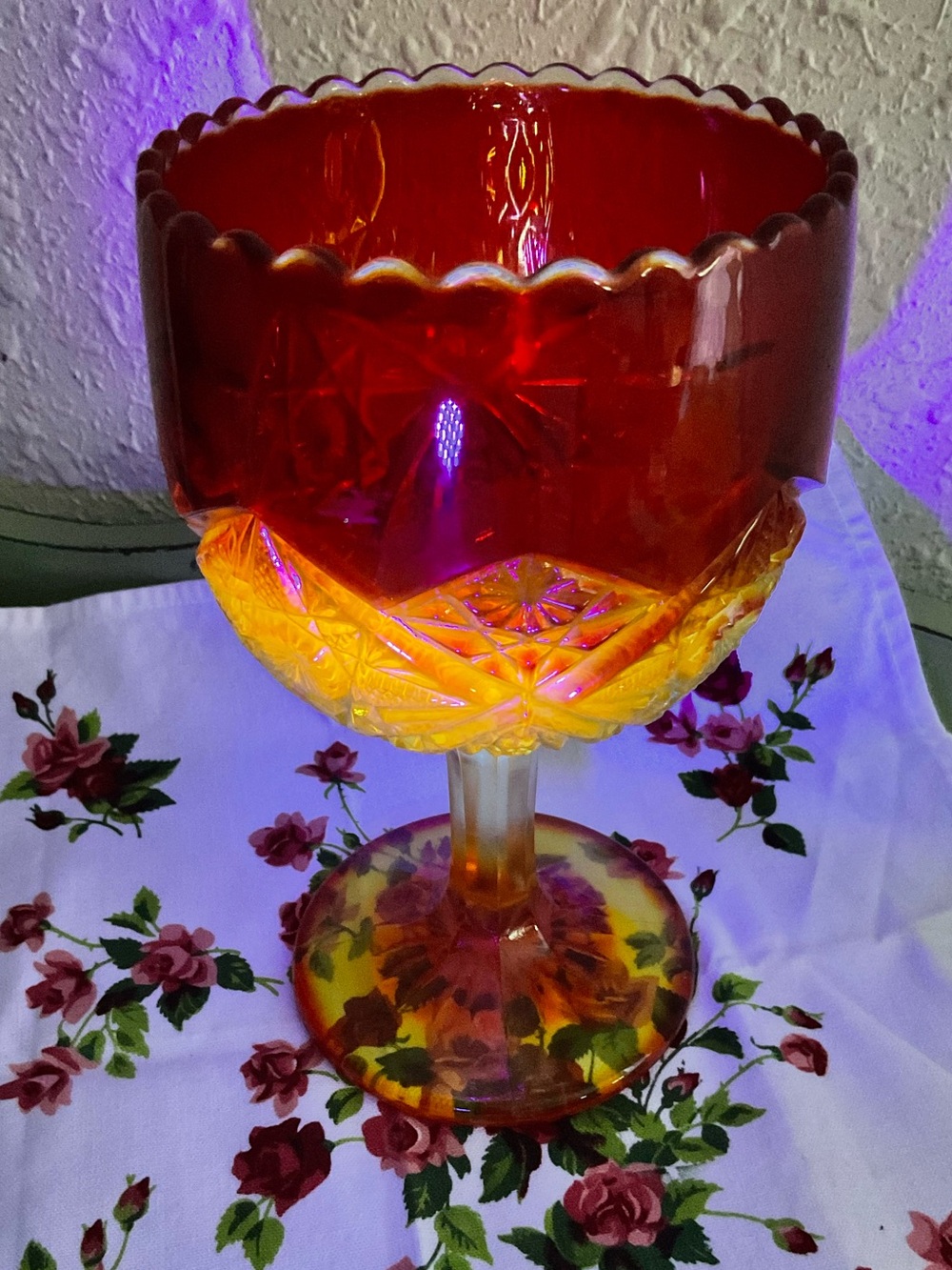 Vintage Amberina Depression Glass Pedestal Compote